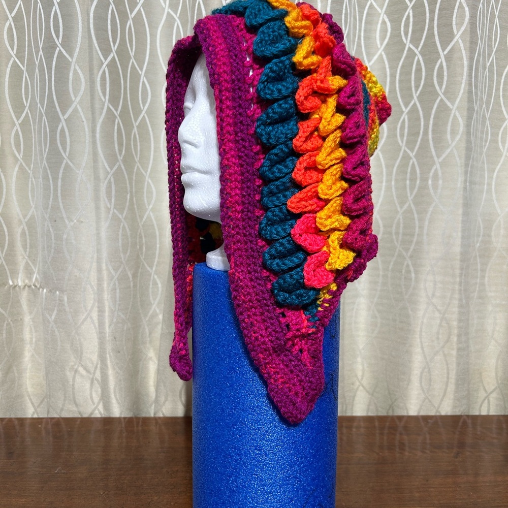 Funky Hand Crocheted Winter Hat Using Dragon Stitch - Picture 4 of 5